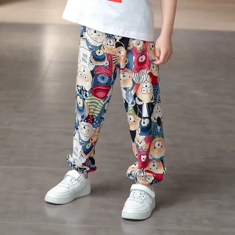 2-10Y New Summer Children Pants Anti-mosquito Pants Boys Printed Girls Harem Pants Kids Joggers Teenager Trousers Baby Clothing