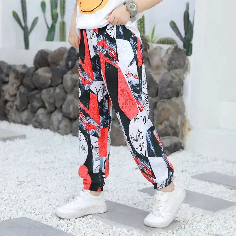 2-10Y New Summer Children Pants Anti-mosquito Pants Boys Printed Girls Harem Pants Kids Joggers Teenager Trousers Baby Clothing