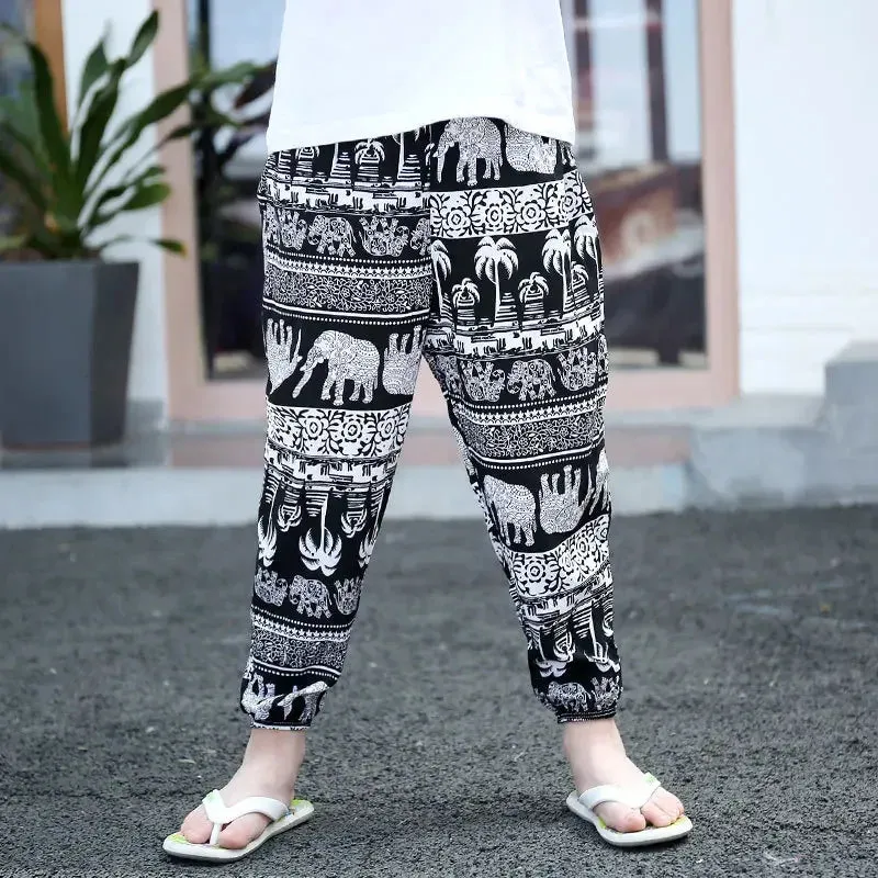 2-10Y New Summer Children Pants Anti-mosquito Pants Boys Printed Girls Harem Pants Kids Joggers Teenager Trousers Baby Clothing