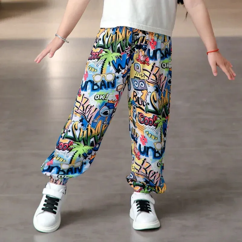 2-10Y New Summer Children Pants Anti-mosquito Pants Boys Printed Girls Harem Pants Kids Joggers Teenager Trousers Baby Clothing