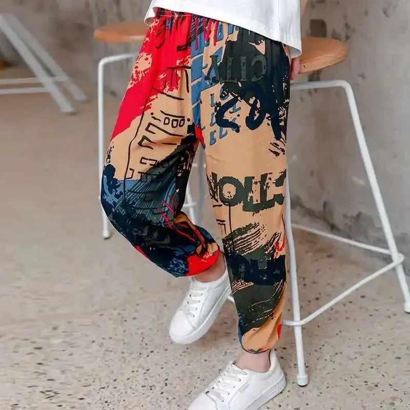 2-10Y New Summer Children Pants Anti-mosquito Pants Boys Printed Girls Harem Pants Kids Joggers Teenager Trousers Baby Clothing