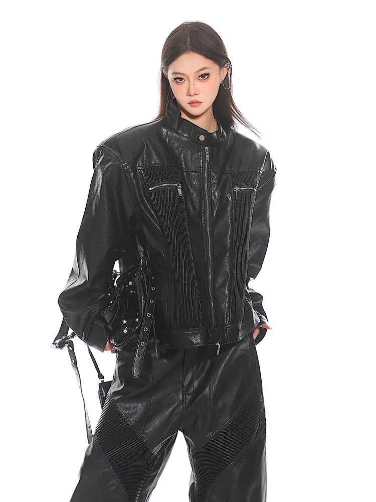 【24s Sep.】Punk Shaped Zippered Leather Biker Jacket