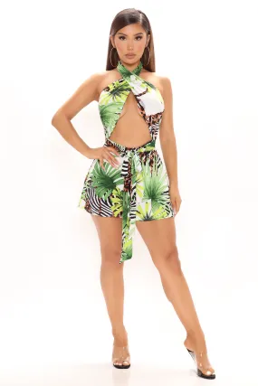 Airplane Mode Printed Romper - Green/combo