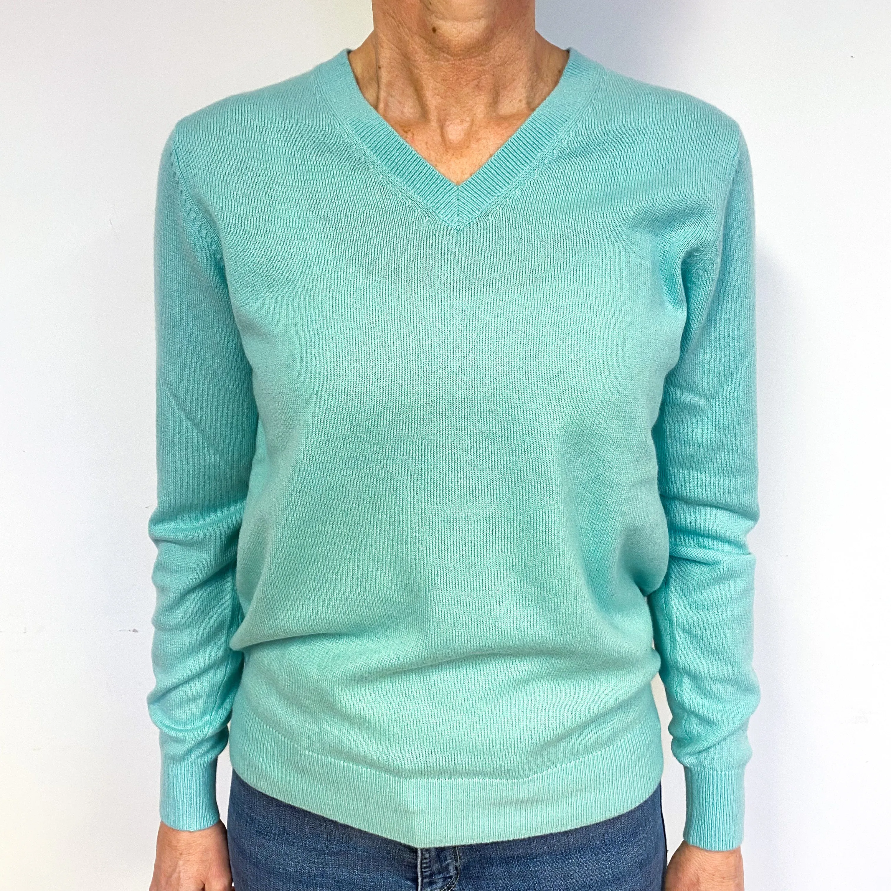 Aqua Green Cashmere V-Neck Jumper Medium