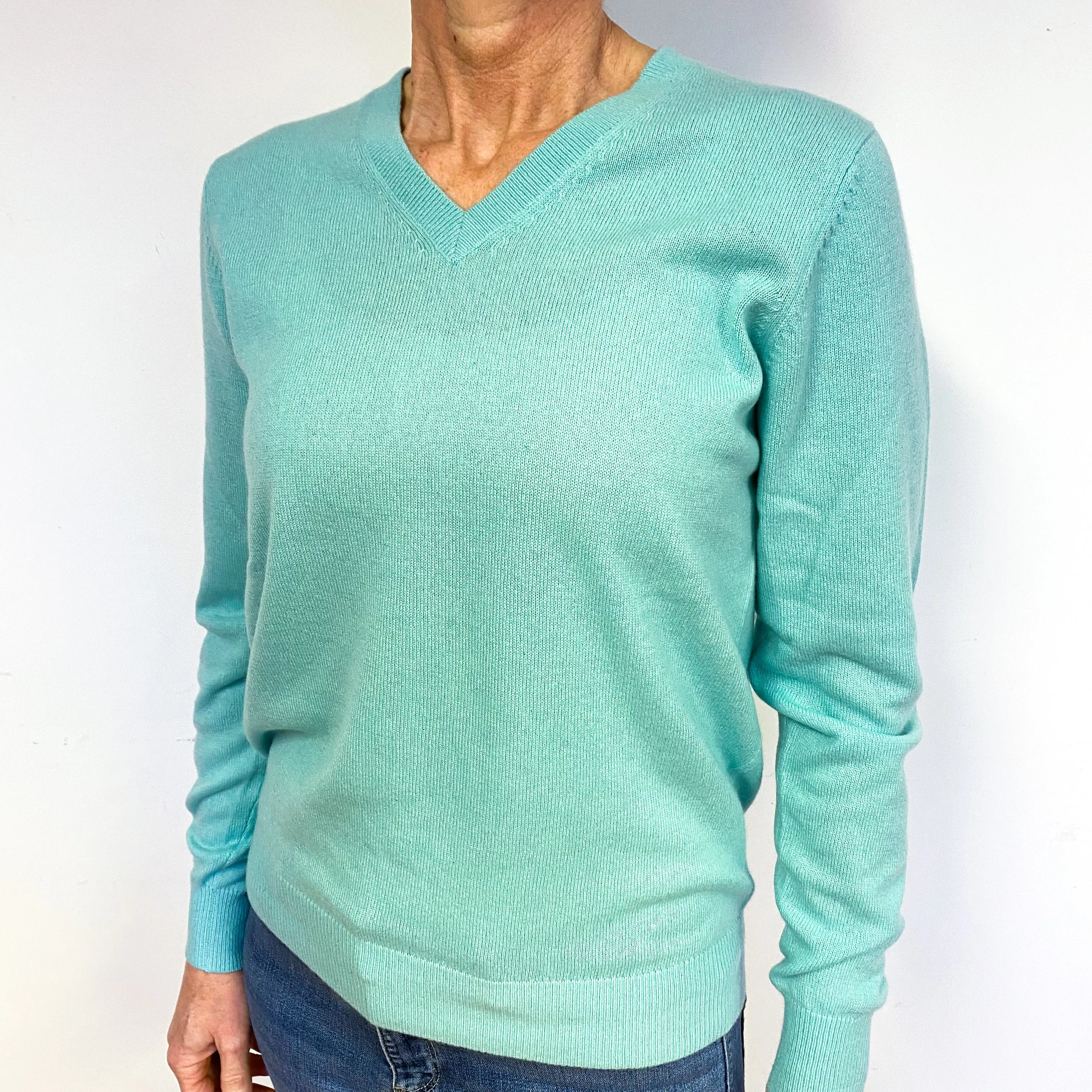 Aqua Green Cashmere V-Neck Jumper Medium