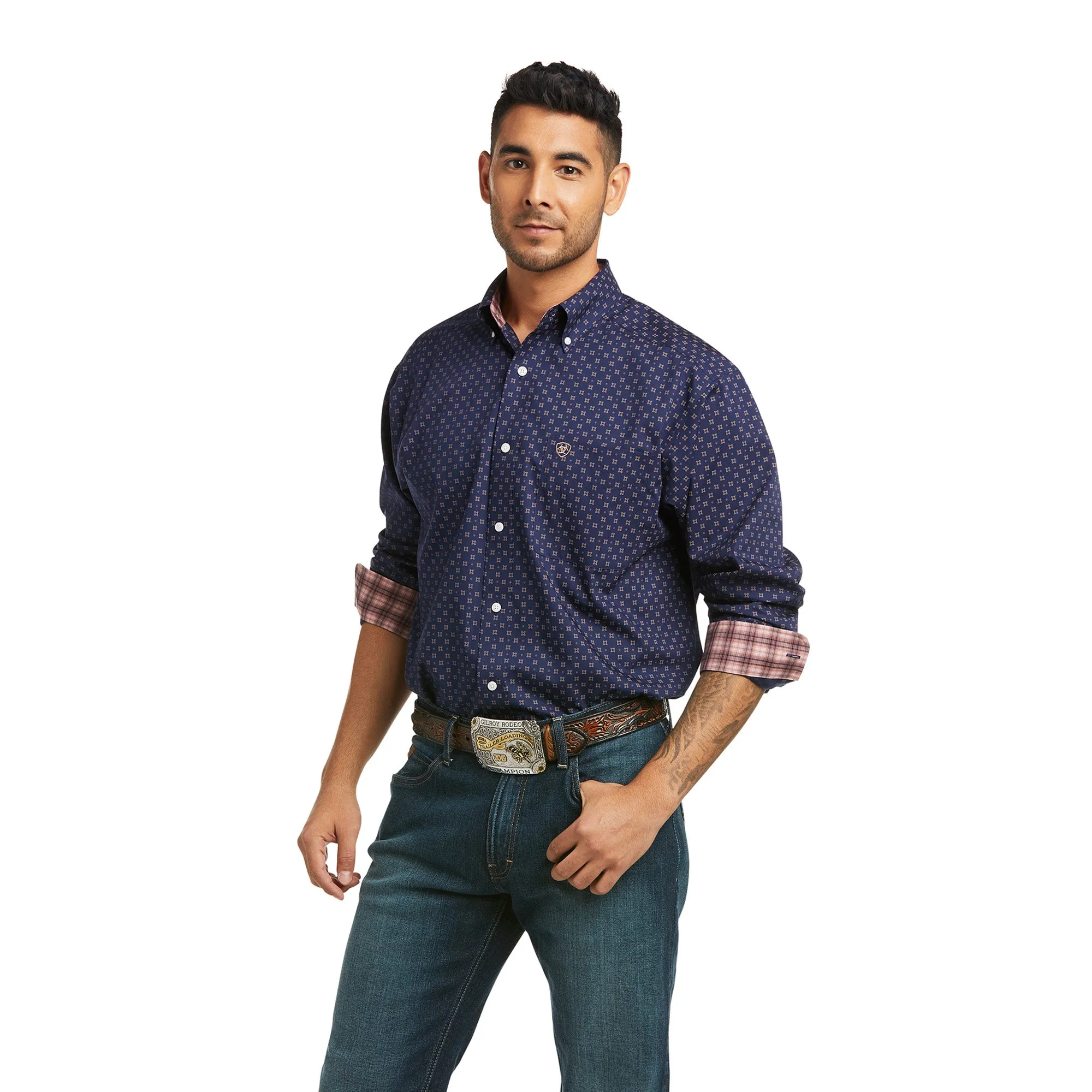 ARIAT PEACOAT NAVY LEON CLASSIC LONG SLEEVE SHIRT