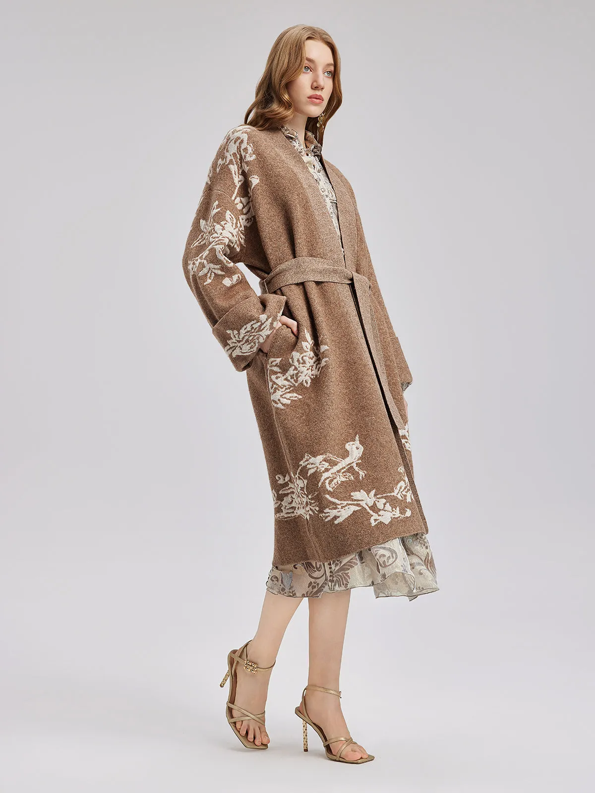 Australian Wool Jacquard Knitted Robe Coat