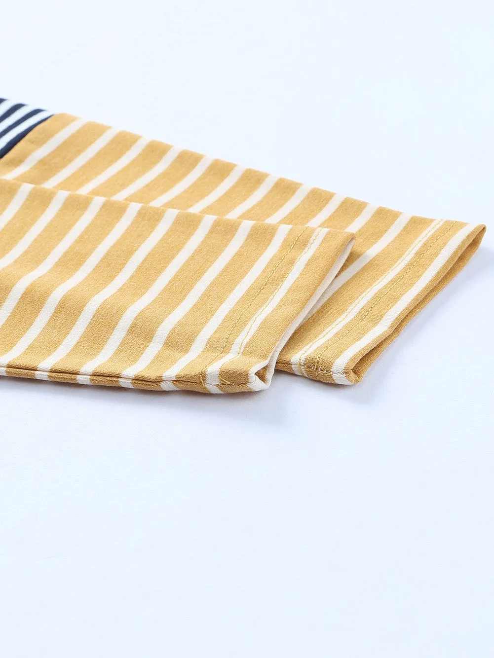 Autumn Striped Henley Top with Button Detail