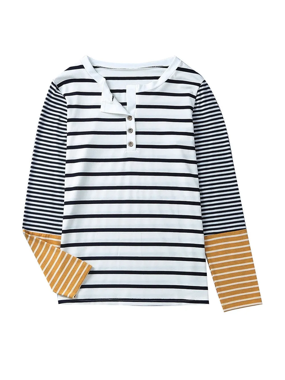 Autumn Striped Henley Top with Button Detail