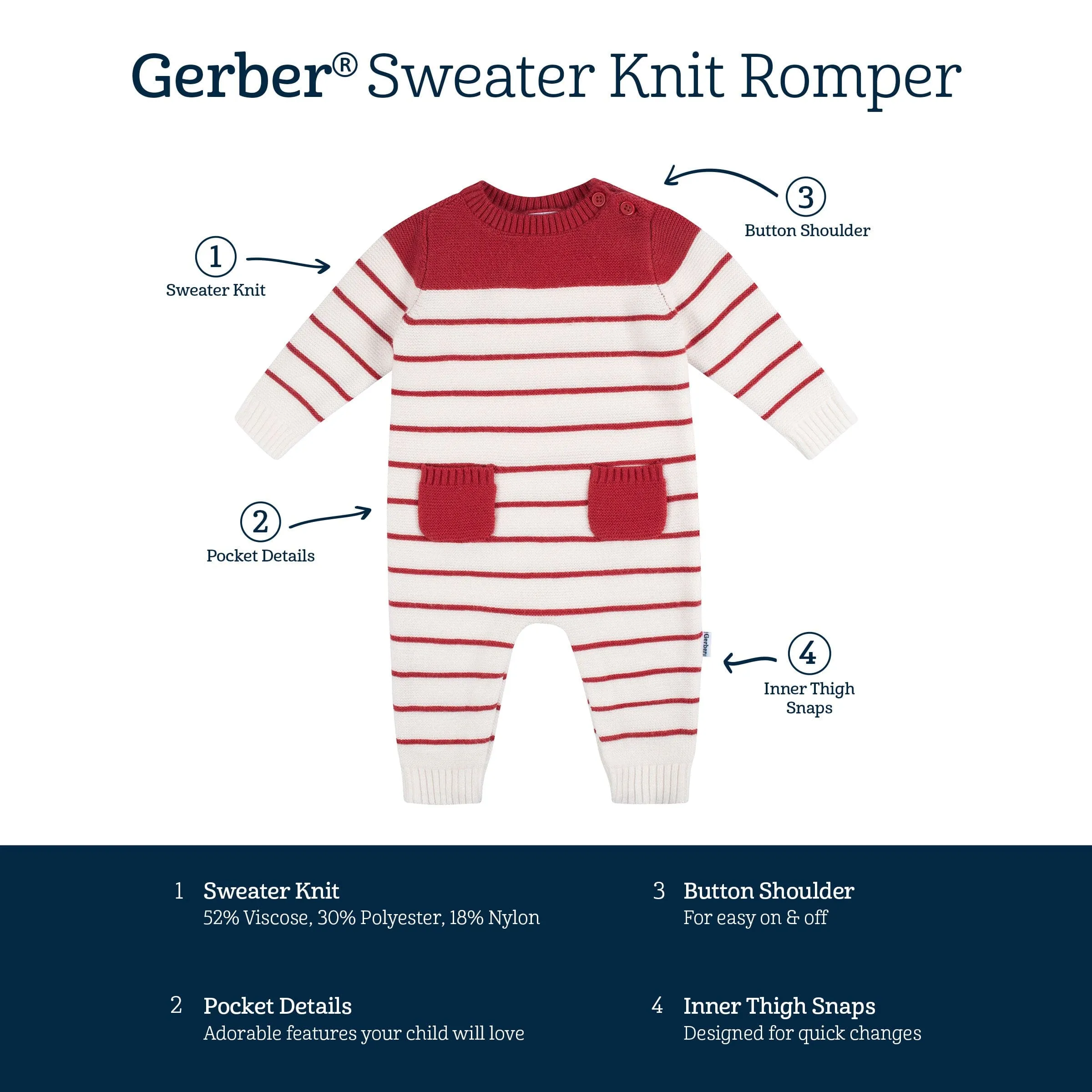 Baby Boys Red & White Stripe Sweater Knit Romper