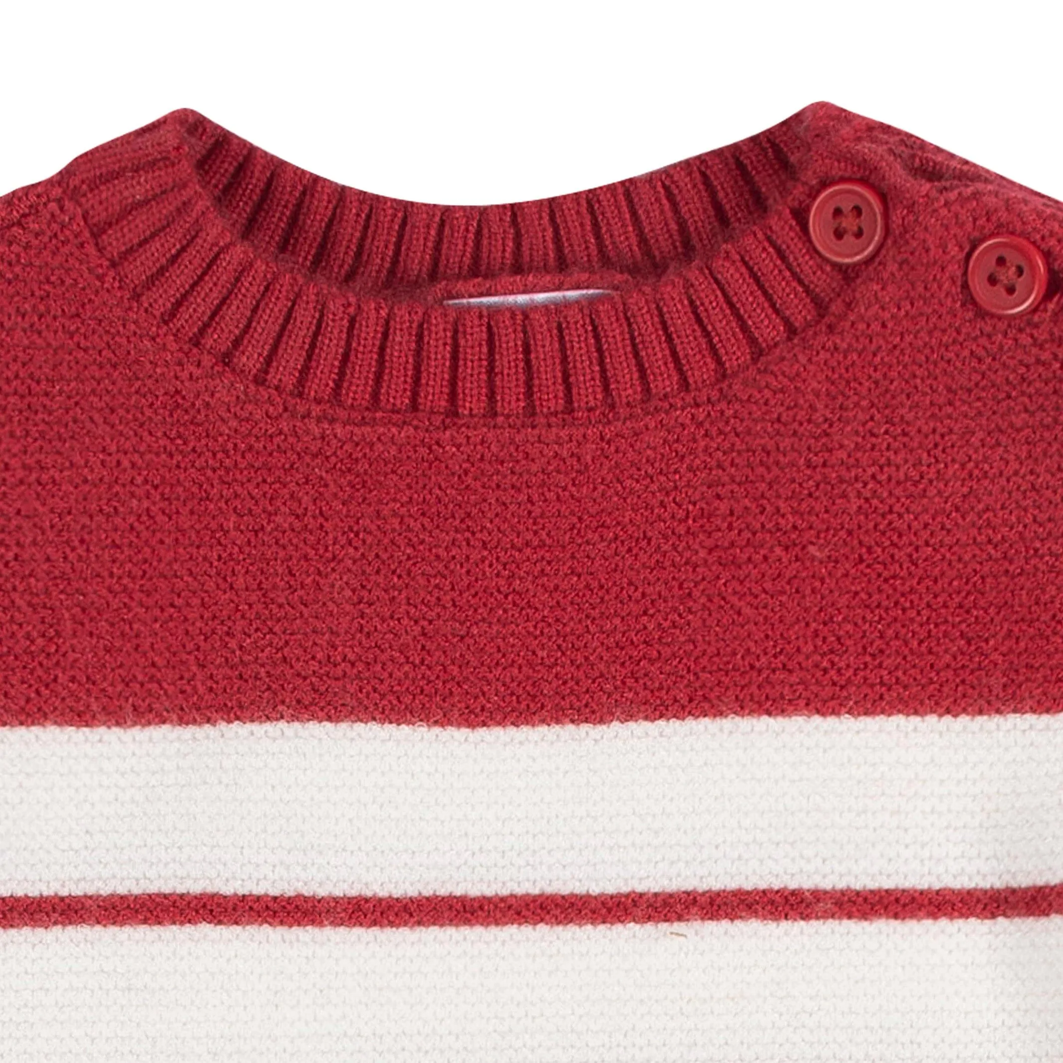 Baby Boys Red & White Stripe Sweater Knit Romper