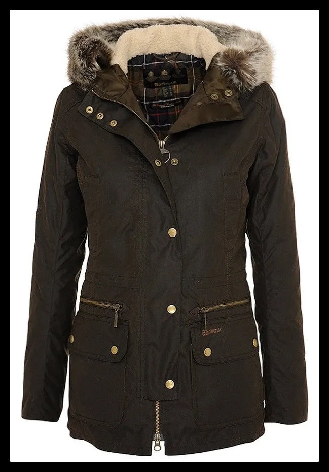 Barbour Kelsall Ladies Olive Green Wax Jacket winter Parka style just £259 LWX0303OL71