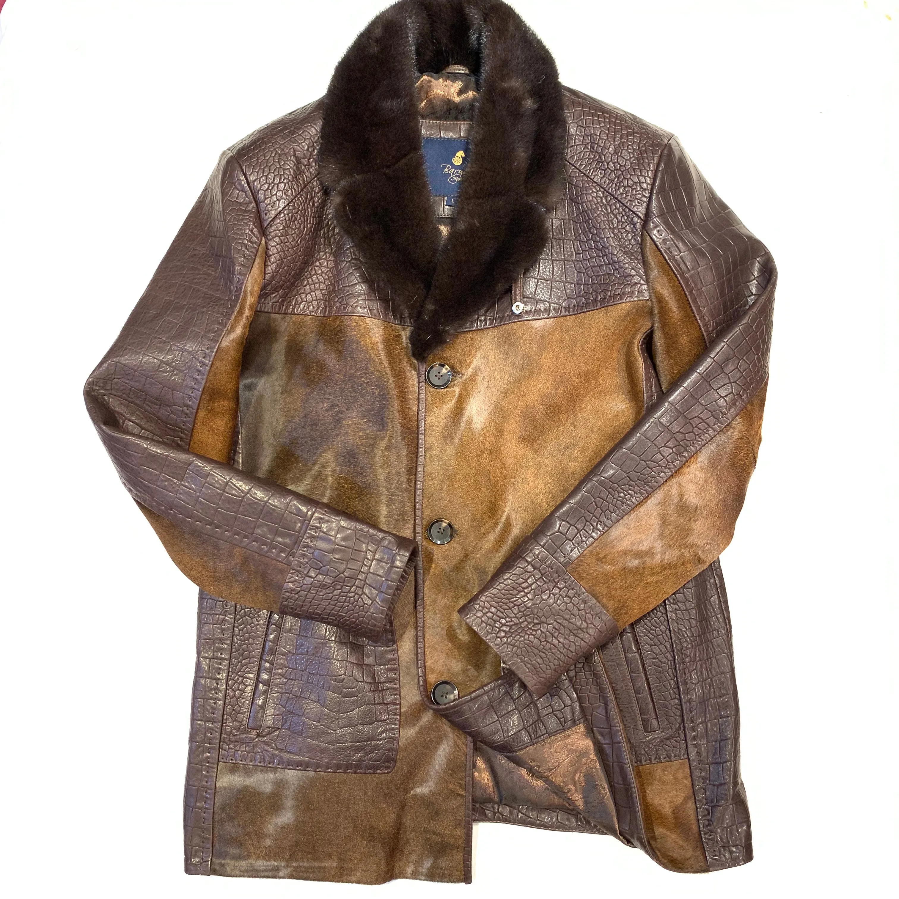 Barya NewYork Brown Pony Hair/ Lambskin Mink Collar Peacoat