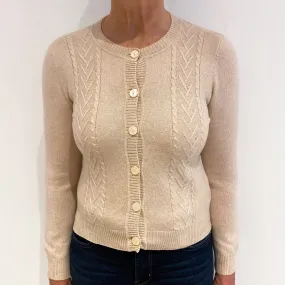 Beige Diamanté Embellished Cashmere Crew Neck Cardigan Medium