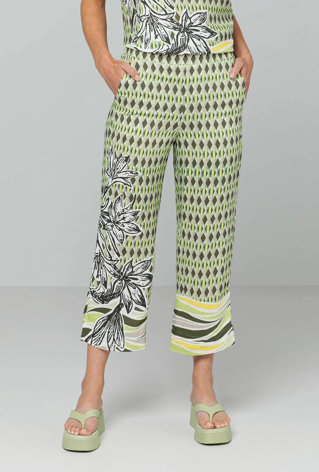 Bianca Parigi Geometric Floral Culottes, Green