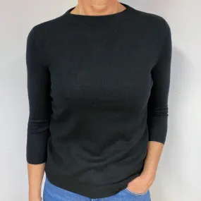 Black 3/4 Sleeve Cashmere Crew Neck Jumper Medium/Petite