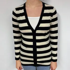 Black Cream Stripe Cashmere V-Neck Cardigan Small