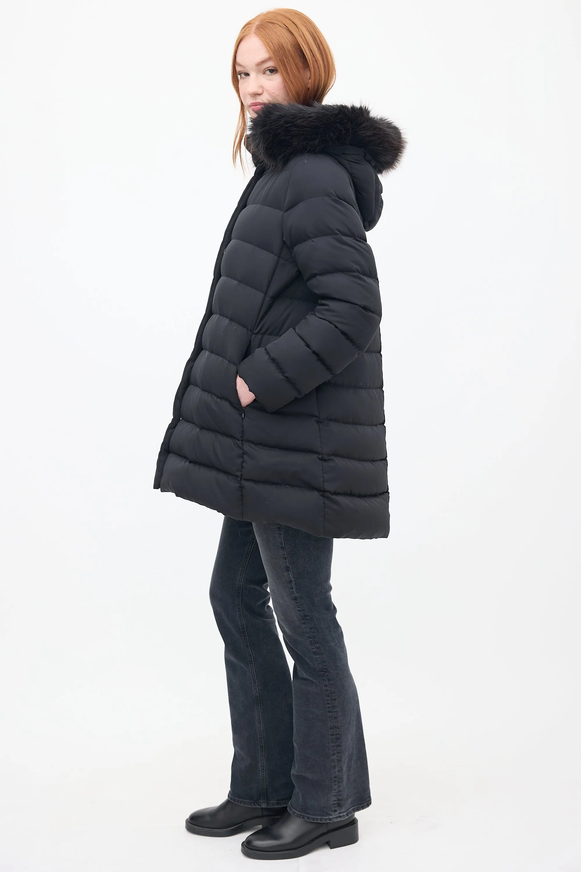 Black Down & Faux Fur Puffer Coat