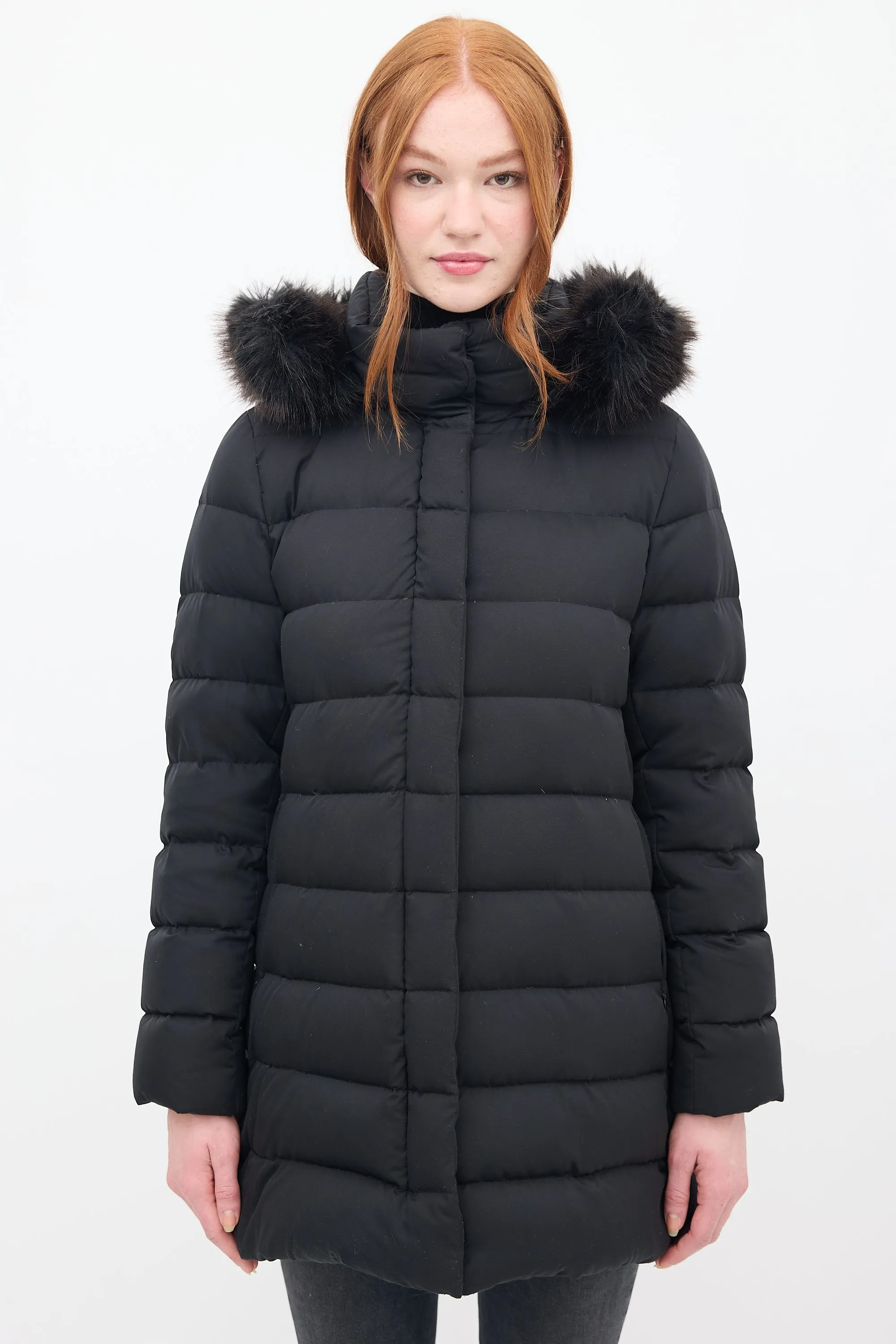 Black Down & Faux Fur Puffer Coat