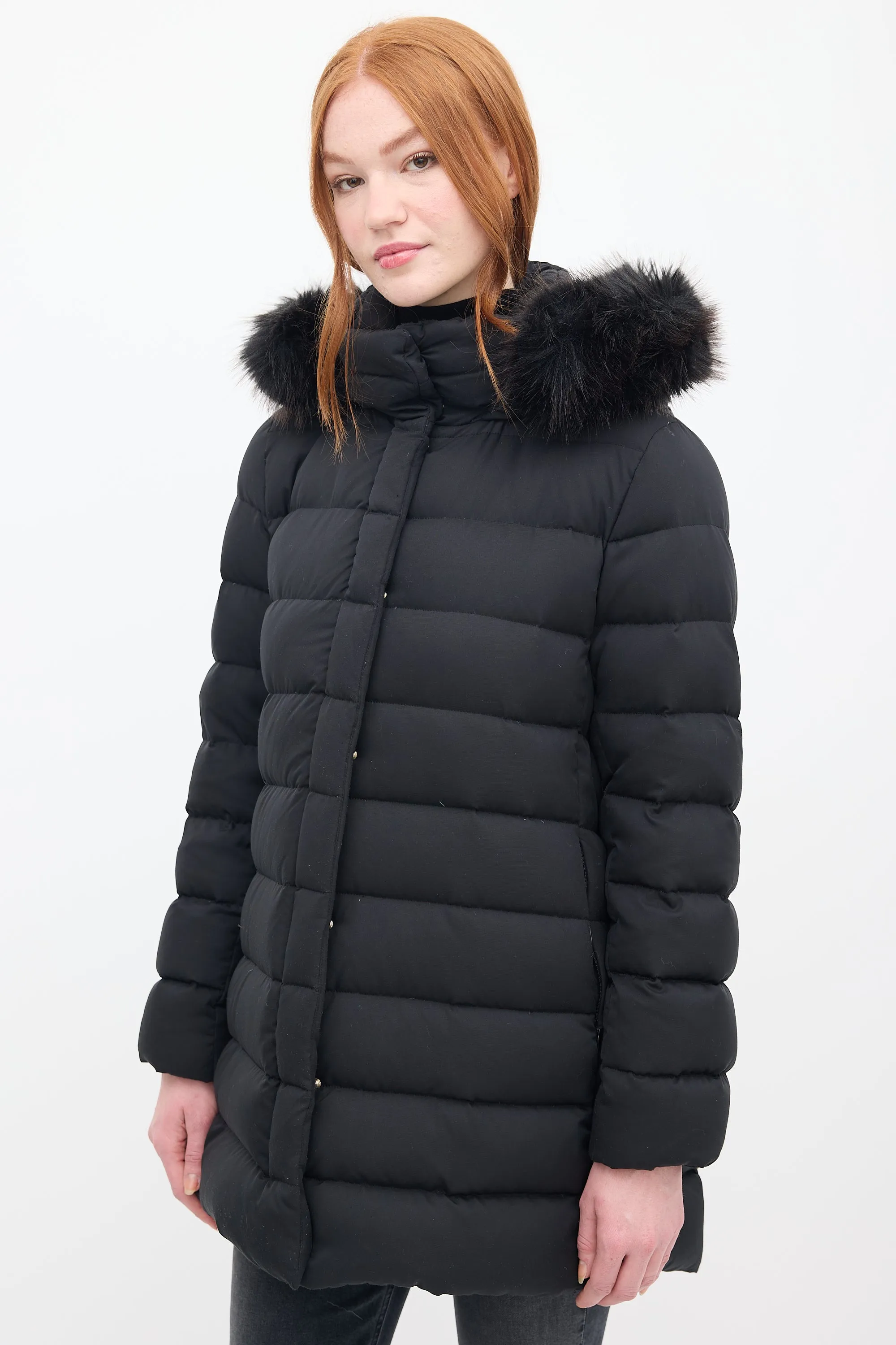 Black Down & Faux Fur Puffer Coat