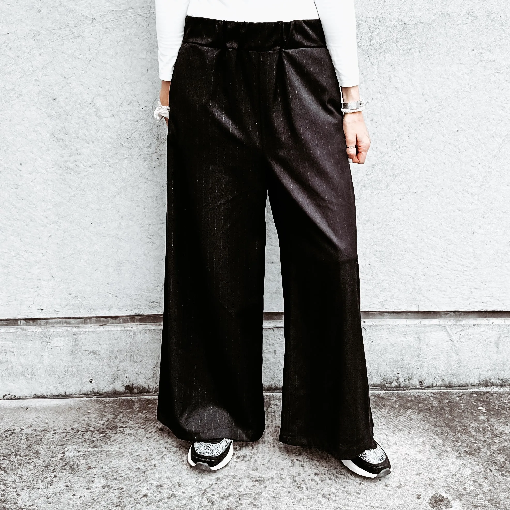 Black glitter pinstripe palazzo pants *NEW*