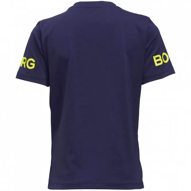 BORG Logo Boys Performance T-Shirt, Navy/yellow