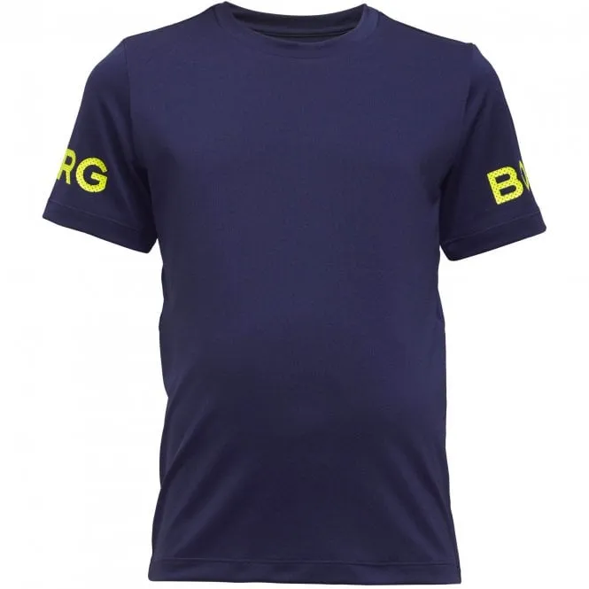 BORG Logo Boys Performance T-Shirt, Navy/yellow