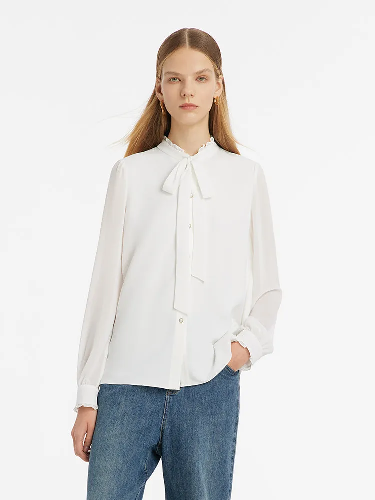 Bow Tie Ruffle Collar Women Shirt