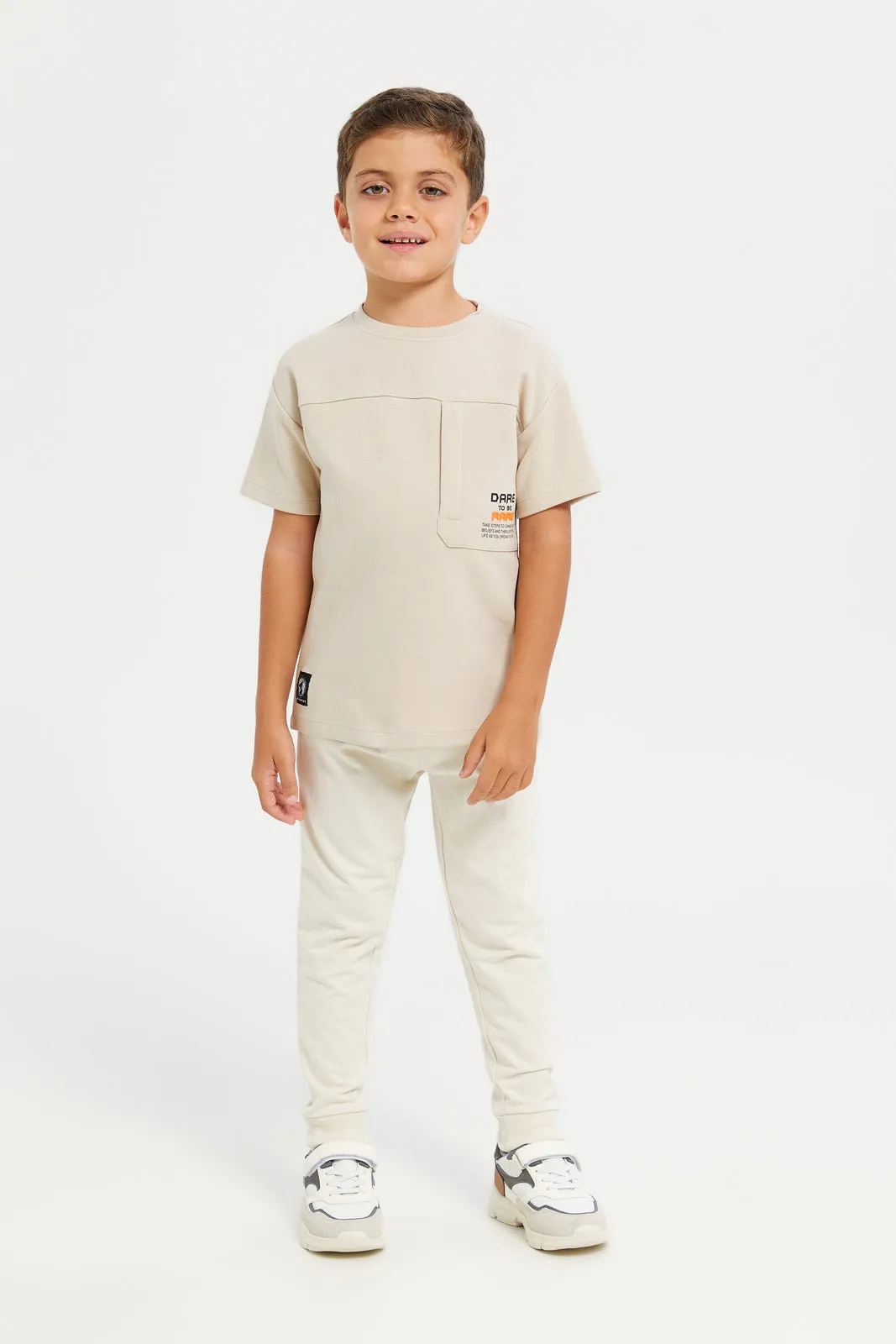 Boys Beige Solid Active Pants (Pack of 2)