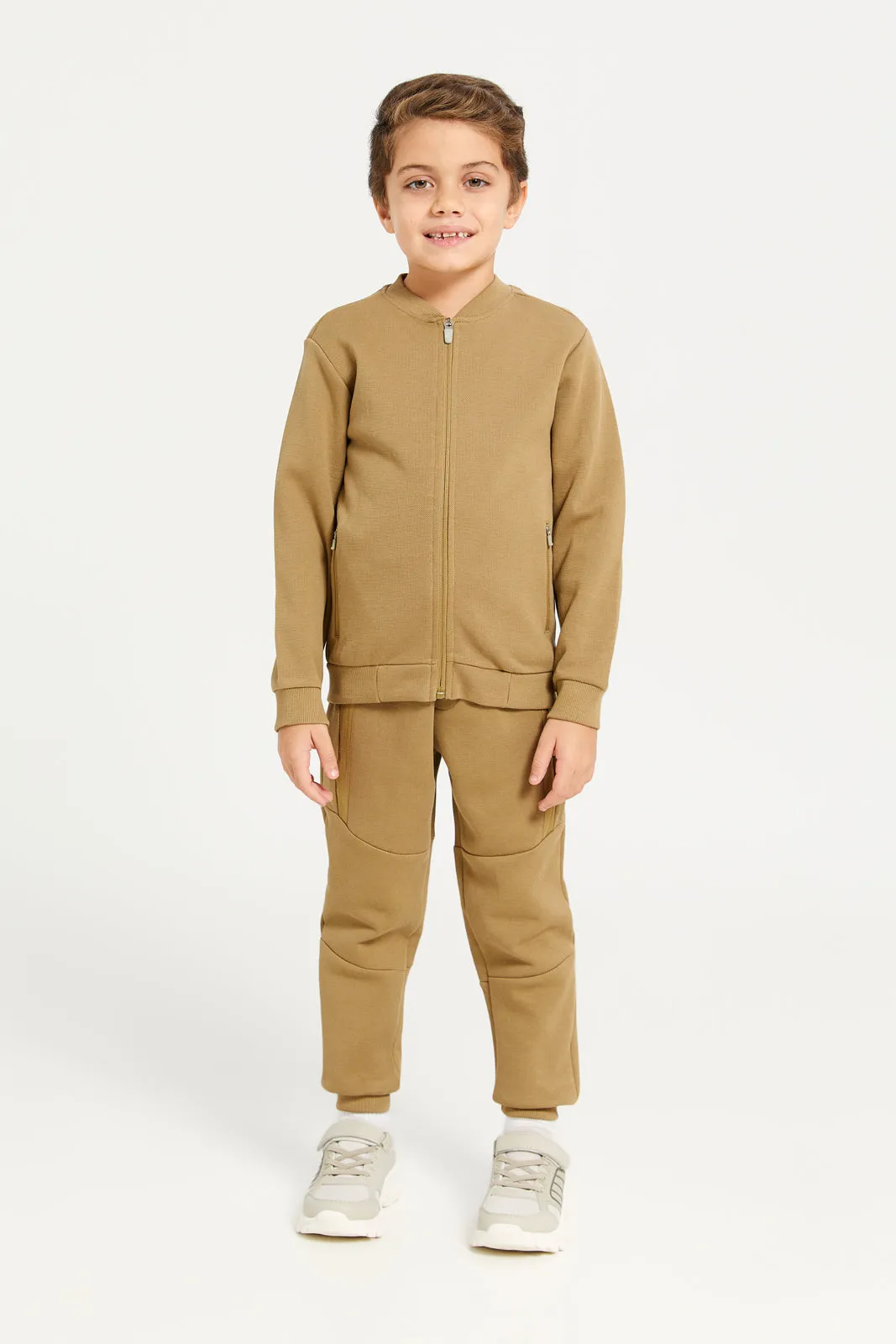 Boys Brown Cut & Sew With Pocket Zipper Pant