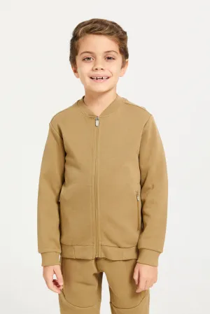 Boys Brown Front Zipper Sweatshirt