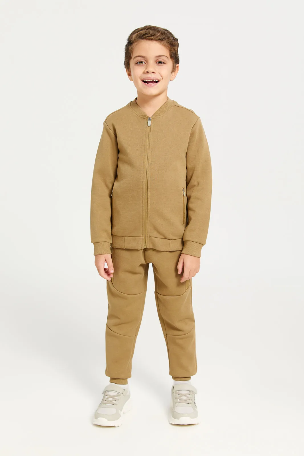 Boys Brown Front Zipper Sweatshirt