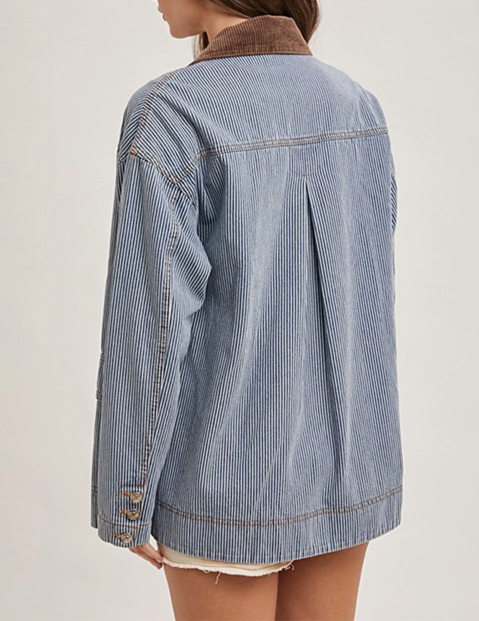 Brielle Railroad Stripe Denim Barn Coat