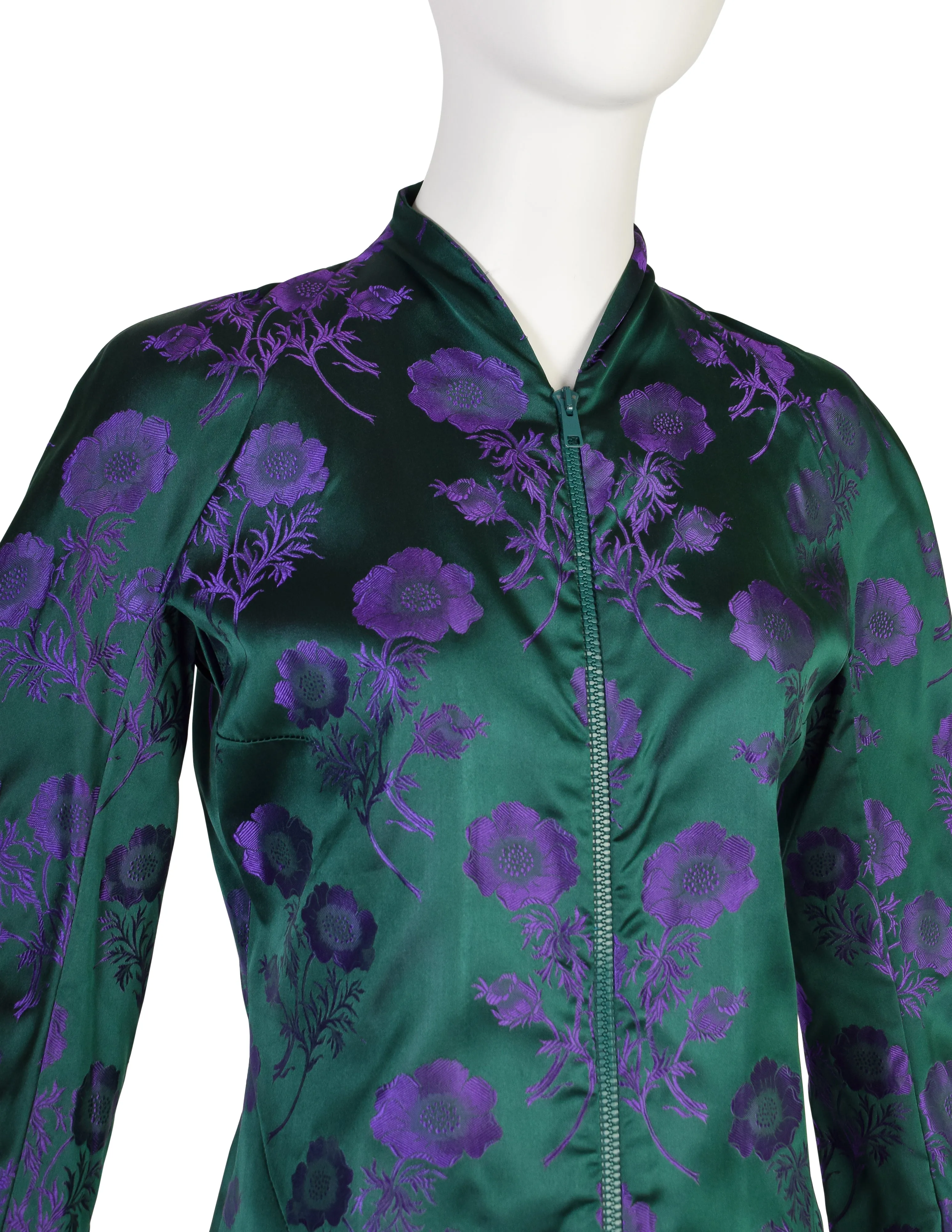 Callaghan by Scott Crolla Vintage SS 1997 Green Purple Floral Brocade Silk Satin Jacket