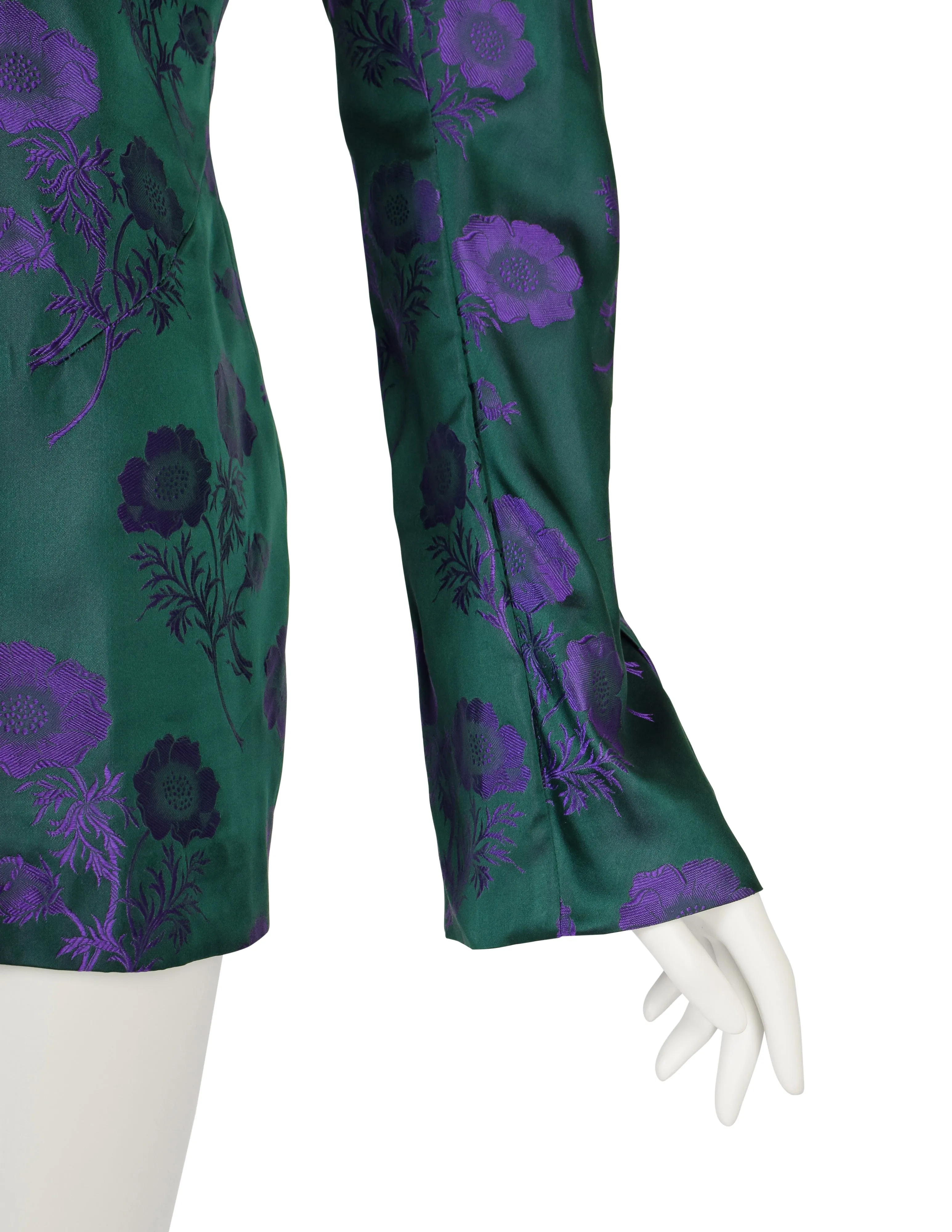 Callaghan by Scott Crolla Vintage SS 1997 Green Purple Floral Brocade Silk Satin Jacket