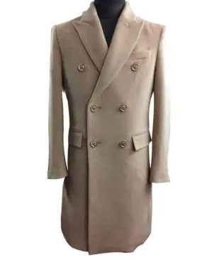 Camel Hair Top Coat - Double Breasted Coat - Big and Tall Peacoat - Top coats For Men Beige