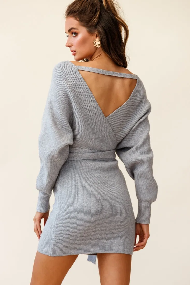 Cameo Batwing Knit Dress Grey