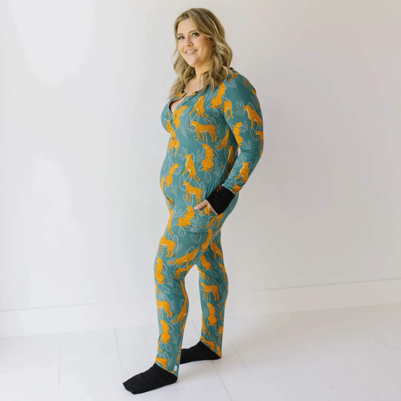 Ch-Ch-Cheetah At Your Leisure Snap Down Adult Romper- 3X-5X