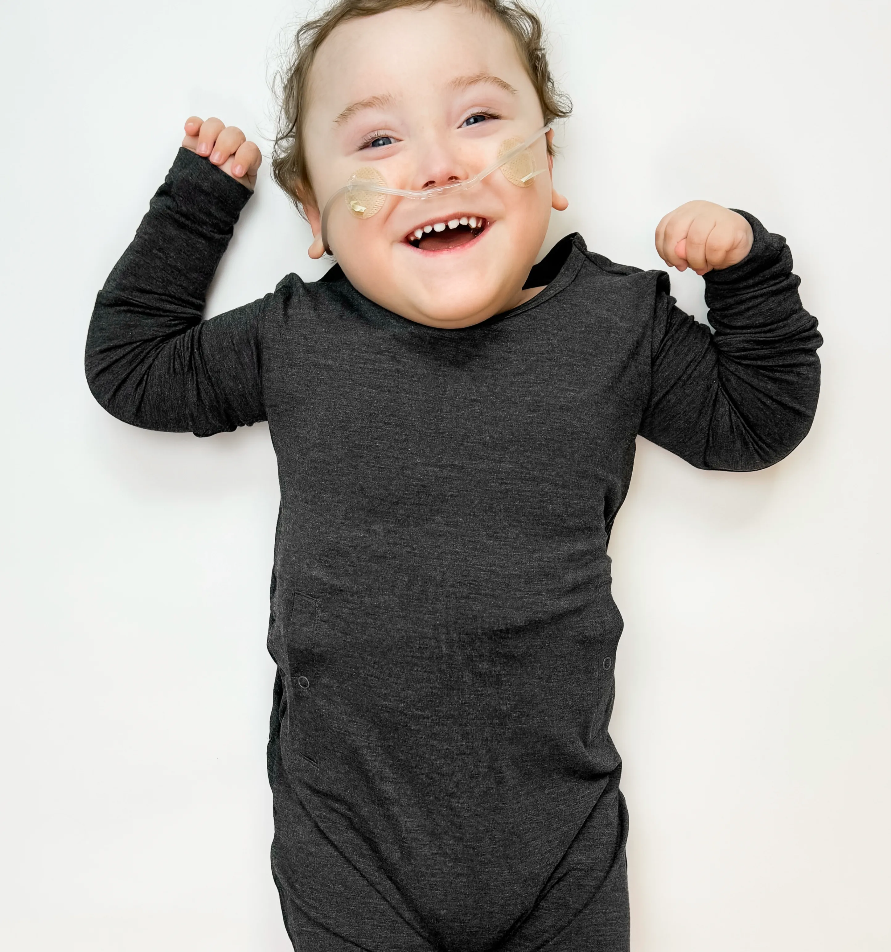 Charcoal Adaptive Tube Access with snaps Day to Night Romper