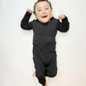 Charcoal Adaptive Tube Access with snaps Kid's Day to Night Romper