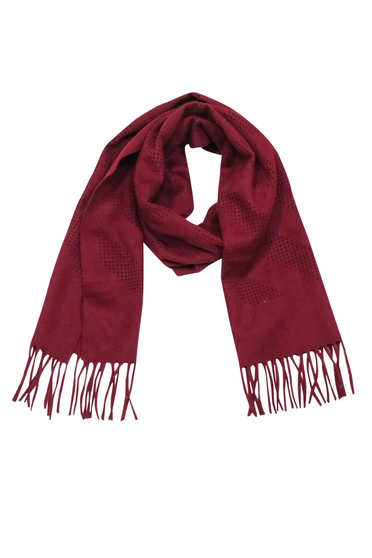 Colombo - Red Cashmere Scarf w/ Perforated Trim & Fringe