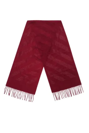 Colombo - Red Cashmere Scarf w/ Perforated Trim & Fringe