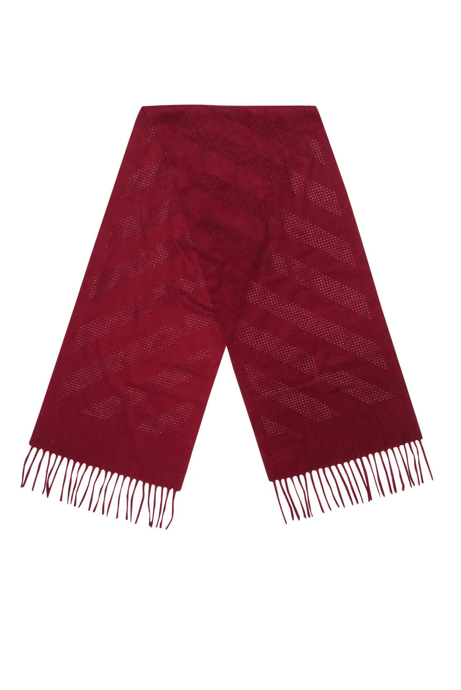 Colombo - Red Cashmere Scarf w/ Perforated Trim & Fringe