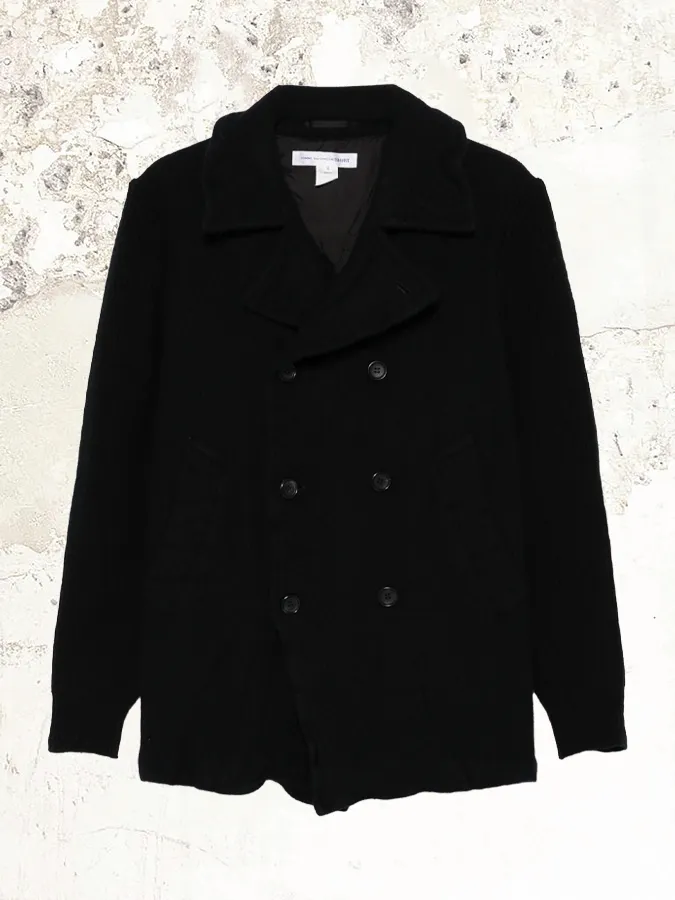 Comme Des Garçons Shirt ribbed-sleeve double-breasted peacoat