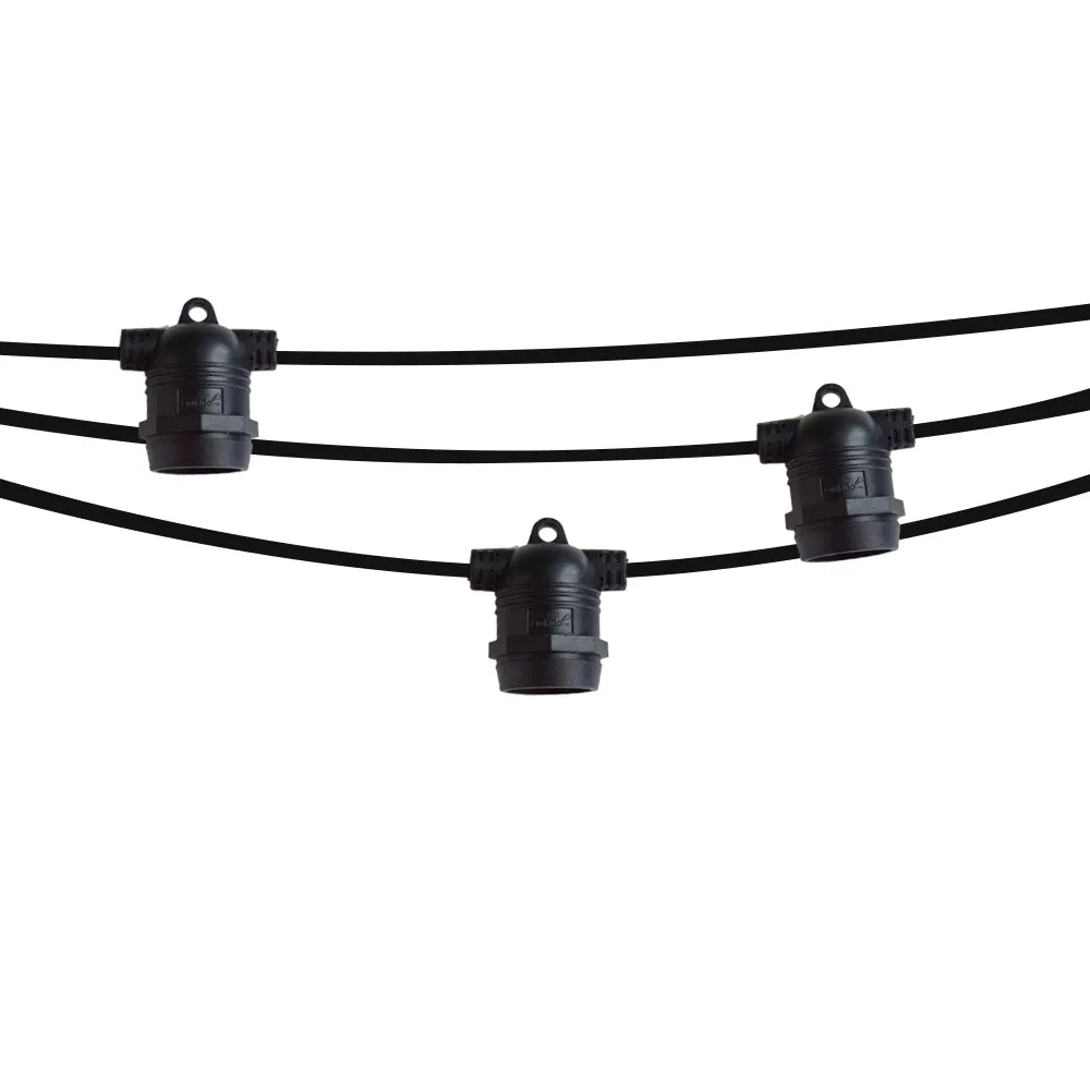 (Cord Only) 10 Socket SJTW Outdoor Commercial DIY String Light 21 FT Black Cord w/ E26 Medium Base, Weatherproof