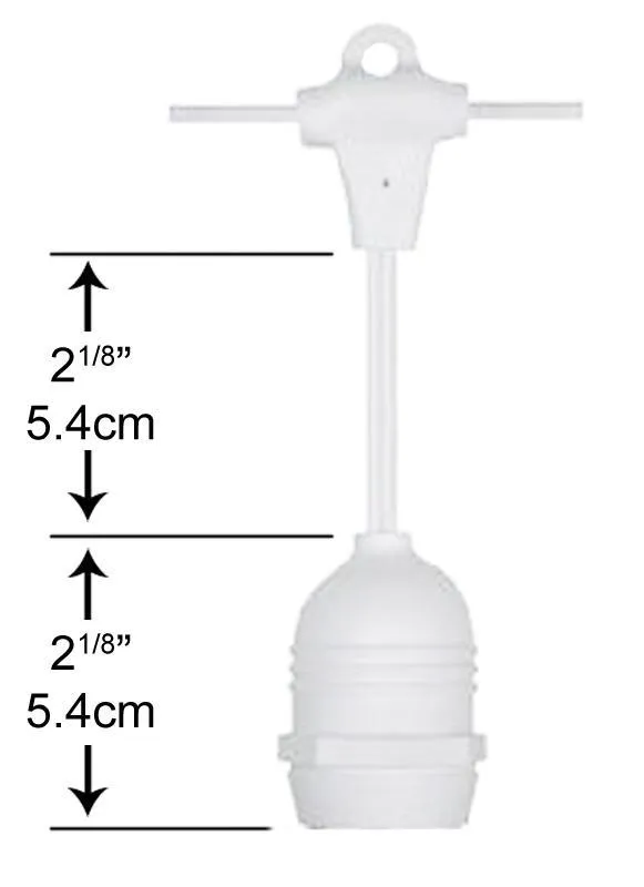 (Cord Only) 24 Suspended Socket SJTW Outdoor Commercial DIY String Light 54 FT White Cord w/ E26 Medium Base, Weatherproof