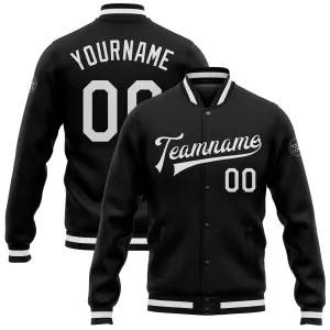 Custom Black White Bomber Full-Snap Varsity Letterman Jacket