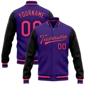 Custom Purple Pink-Black Bomber Full-Snap Varsity Letterman Two Tone Jacket