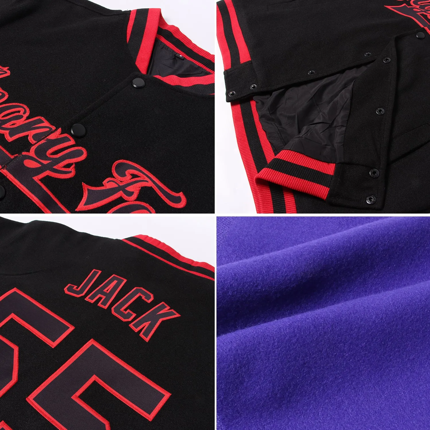 Custom Purple Pink-Black Bomber Full-Snap Varsity Letterman Two Tone Jacket