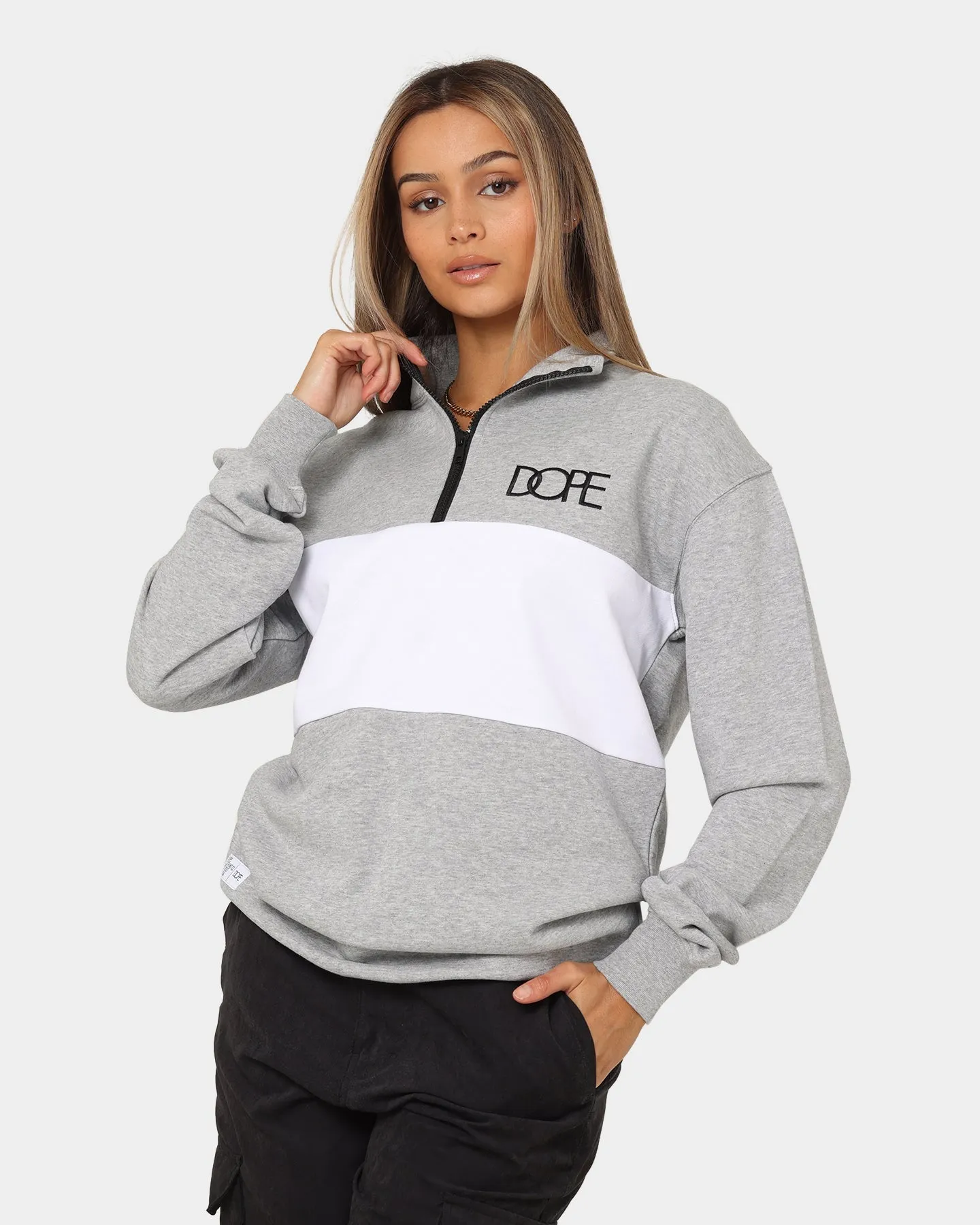 DOPE Panel Zip Crewneck Grey Marle/White